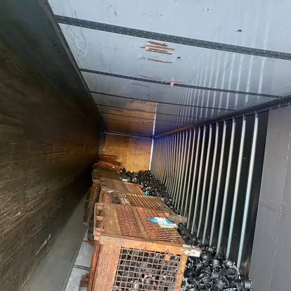 Shifted cargo inside a trailer before reloading