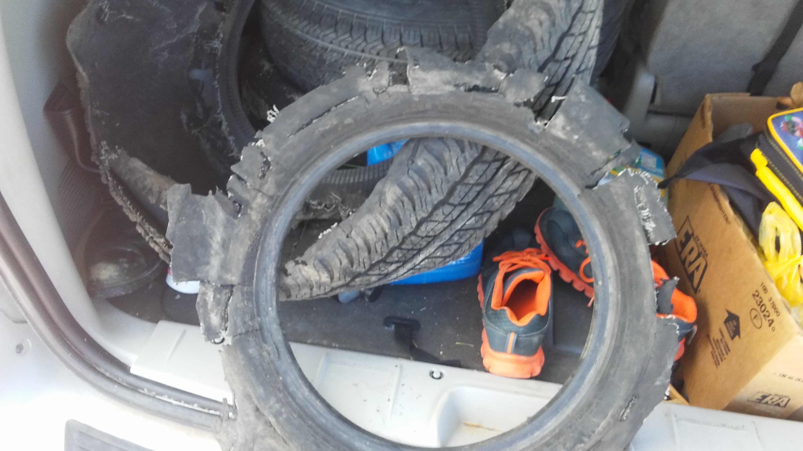 Roadside tire change in progress